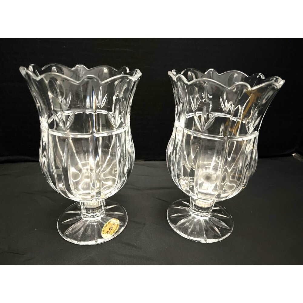 Block Heavy Lead Crystal Flower Vases or Candle Holders Set of 2 Vintage